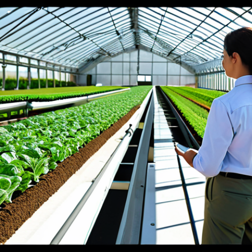 A professional agricultural scientist, fully clothed in modest, appropriate work attire including a collared shirt and khaki pants, stands in a modern, sun-drenched smart farm greenhouse. They are viewing a translucent holographic display showing real-time data visualizations of soil conditions, temperature, humidity, and nutrient levels across the fields. Automated sensors are subtly visible in the background, along with a sleek, autonomous drone hovering gently. The atmosphere is clean, innovative, and highly efficient. The image should feature perfect anatomy, correct proportions, well-formed hands, proper finger count, natural body proportions, and a natural pose. This is a safe for work, appropriate content, professional, family-friendly scene, depicted with high quality, ultra-detailed professional photography.