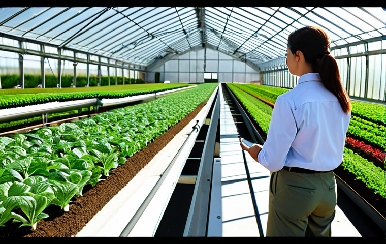 A professional agricultural scientist, fully clothed in modest, appropriate work attire including a collared shirt and khaki pants, stands in a modern, sun-drenched smart farm greenhouse. They are viewing a translucent holographic display showing real-time data visualizations of soil conditions, temperature, humidity, and nutrient levels across the fields. Automated sensors are subtly visible in the background, along with a sleek, autonomous drone hovering gently. The atmosphere is clean, innovative, and highly efficient. The image should feature perfect anatomy, correct proportions, well-formed hands, proper finger count, natural body proportions, and a natural pose. This is a safe for work, appropriate content, professional, family-friendly scene, depicted with high quality, ultra-detailed professional photography.