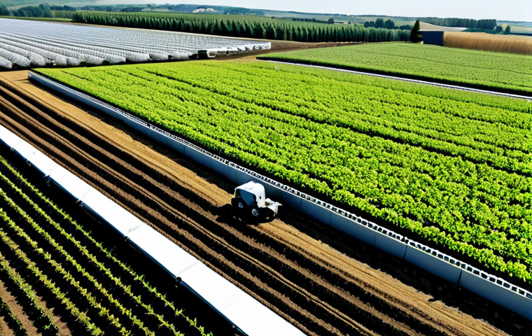 Automated Farming Scene**

"A modern, fully automated farm with robots harvesting crops in a sunny field, drones monitoring the fields from above, smart greenhouses in the background, professional photography, perfect anatomy, correct proportions, natural pose, appropriate content, fully clothed, safe for work, professional, family-friendly, high quality, well-formed hands, proper finger count, natural body proportions, modest."

**