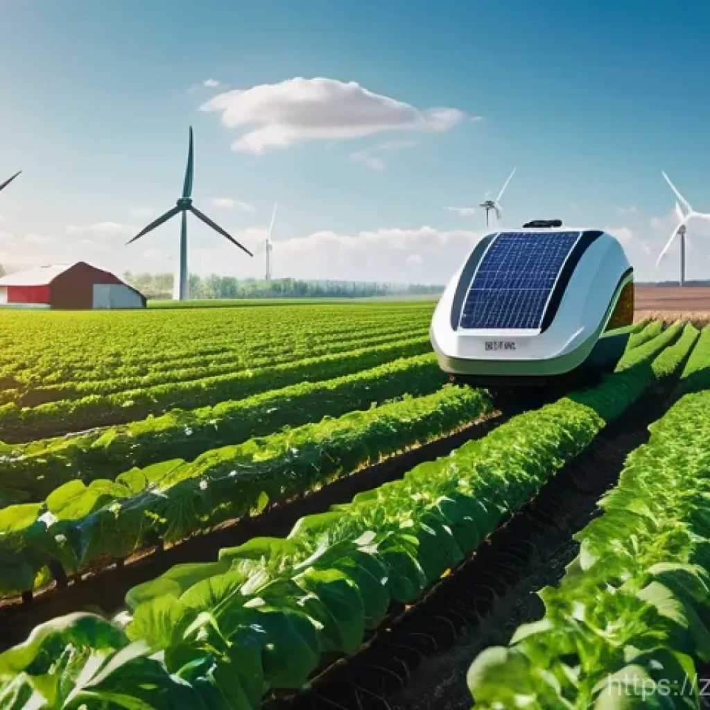 농업 환경 보호 기술 연구 - **Prompt:** A vibrant, sun-drenched agricultural field showcasing the future of smart farming. In th...