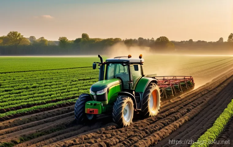 농업용 전기트랙터 - Prompt 1: Serene Green Revolution on the Farmland** 농업용 전기트랙터 - Prompt 1: Serene Green Revolution on the Farmland**