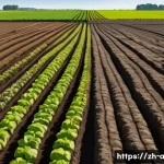 농업 생태계 복원 - A side-by-side illustration showcasing two contrasting agricultural landscapes. On the left, a desol...