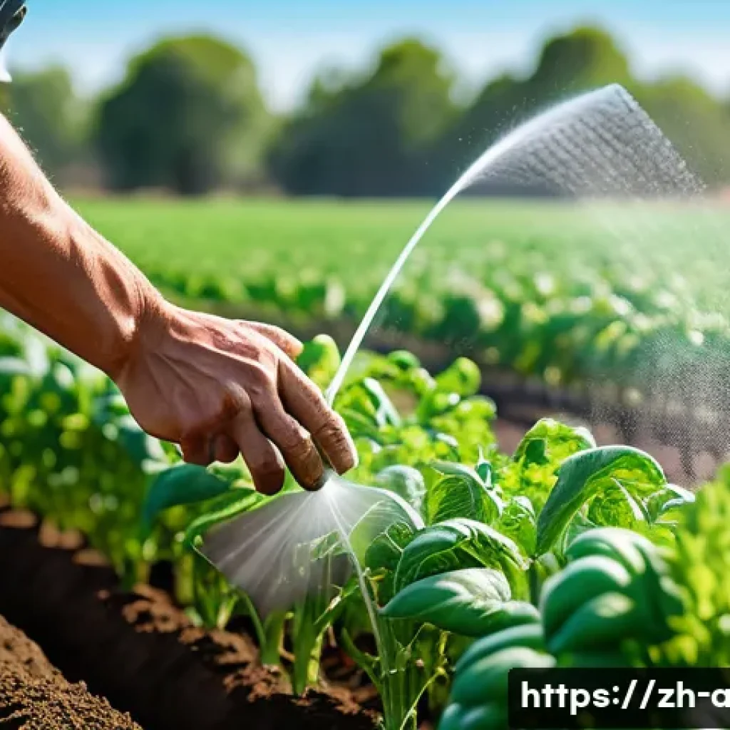 농업 스마트 센서 응용 - A modern agricultural field scene showcasing smart sensors embedded in the soil, measuring moisture,...