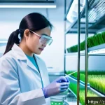 농업 생명공학 활용 사례 - A modern agricultural research laboratory scene showcasing scientists working with advanced gene edi...
