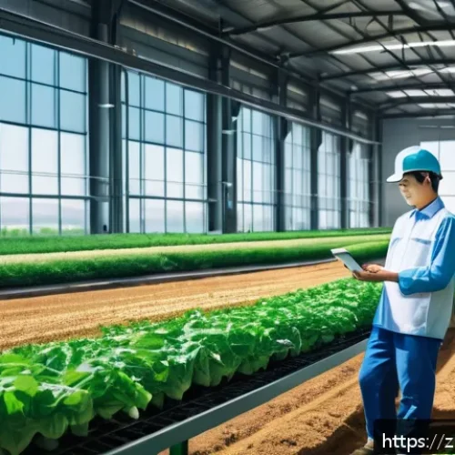 농업과 블록체인 기술 - A modern agricultural supply chain scene illustrating blockchain technology in action: a diverse gro...