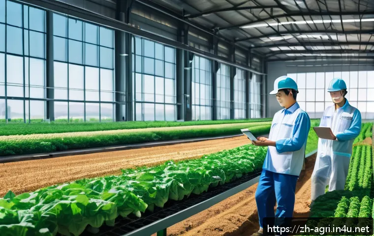 농업과 블록체인 기술 - A modern agricultural supply chain scene illustrating blockchain technology in action: a diverse gro...
